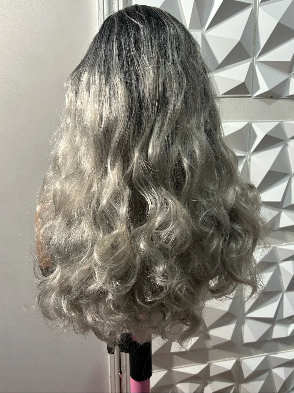 18 Inch Super Soft Bounce Headband Wig Black Silver Gray Ombre Wavy Heat Safe Ha